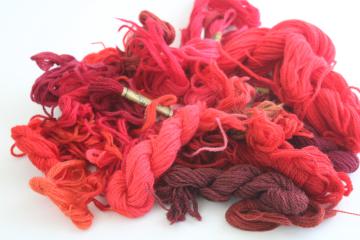 large lot of Persian wool yarn for needlepoint or crewel embroidery, red shades, rust, coral