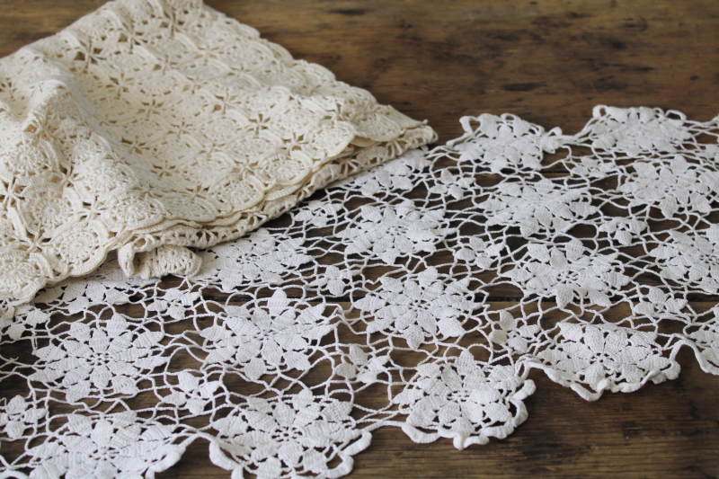 large lot vintage crochet lace table runners  dresser scarves, cottage farmhouse decor