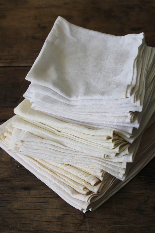large lot vintage rayon blend damask napkins, mix and match sets different patterns