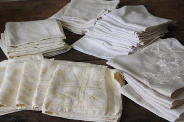 large lot vintage rayon blend damask napkins, mix and match sets different patterns