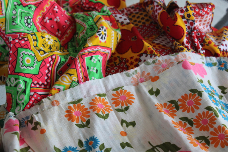large lot vintage scrap fabric, colorful prints for retro girly accessories, doll clothes etc