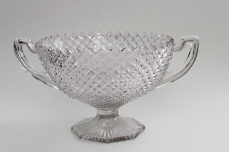 large loving cup double handled bowl, vintage Westmoreland English hobnail crystal clear glass