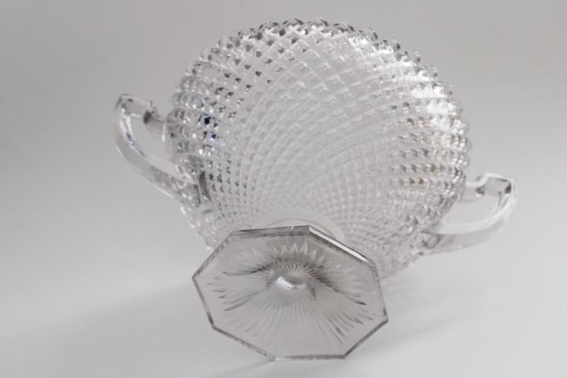 large loving cup double handled bowl, vintage Westmoreland English hobnail crystal clear glass