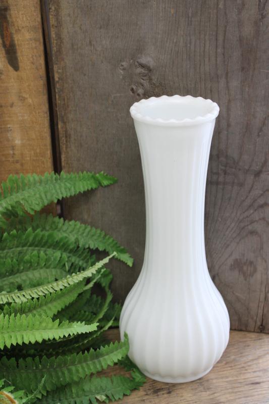 Large Milk Glass Vase W Ribbed Shape Vintage E O Brody Translucent White Glass Vase