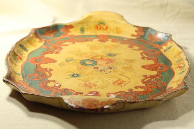 large old Japanese papier mache tray, shabby vintage chic serving tray