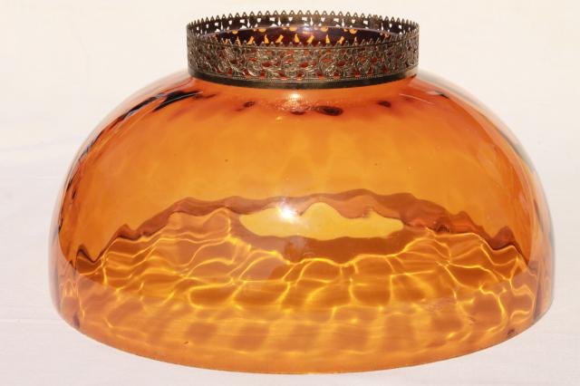 large old amber glass lampshade, vintage hand-blown glass shade for hanging light