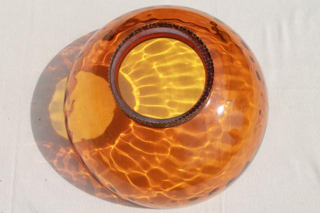 large old amber glass lampshade, vintage hand-blown glass shade for hanging light