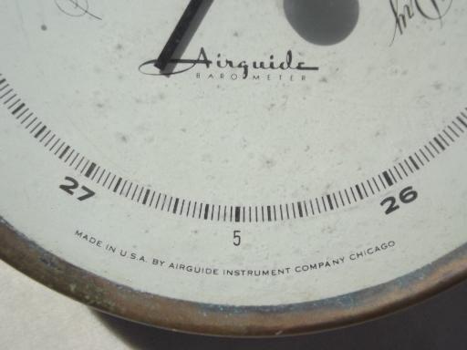 large old brass Airguide barometer, vintage barometer looks rough but works