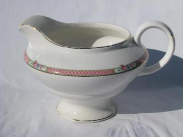 large old cream or milk pitcher w/ pink roses border, vintage Knowles, Taylor china