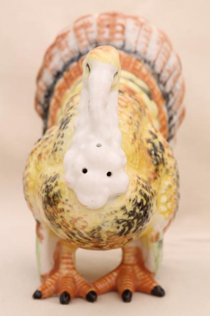 large old hand painted china turkeys, vintage Thanksgiving table salt & pepper shakers