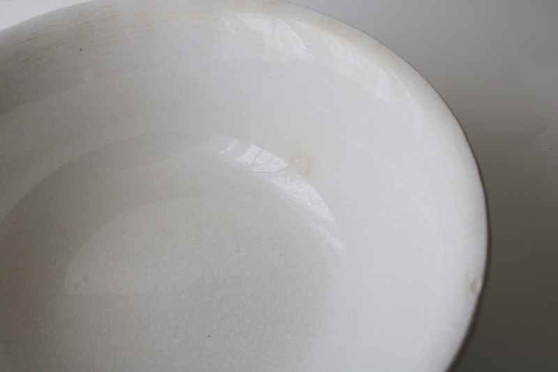  large old white ironstone china bowl w/ ladyfinger fluted shape, rustic farmhouse decor