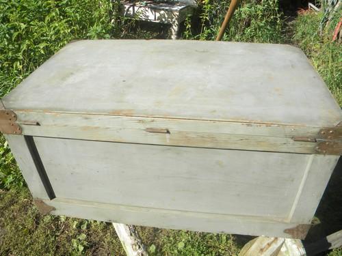 large primitive old carpenter's chest or tool box w/copper fittings