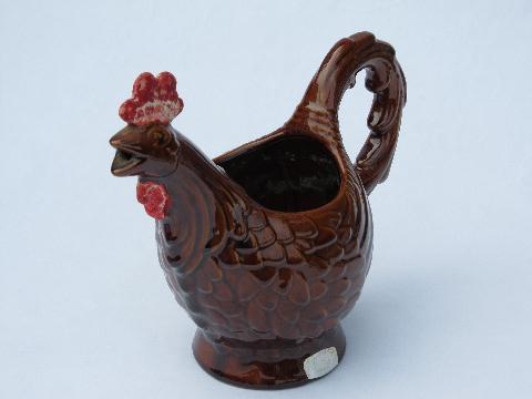 large rooster kitchen pitcher, vintage Haeger pottery w/ original label