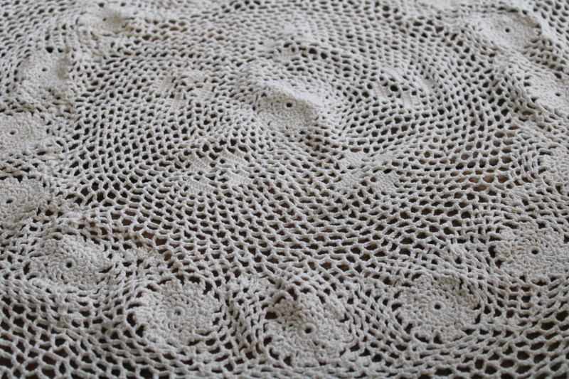 large round crochet lace doily, vintage hippie girl wall hanging or table cover
