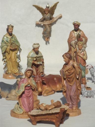 large set DiGiovanni nativity, hand-painted creche figures & animals