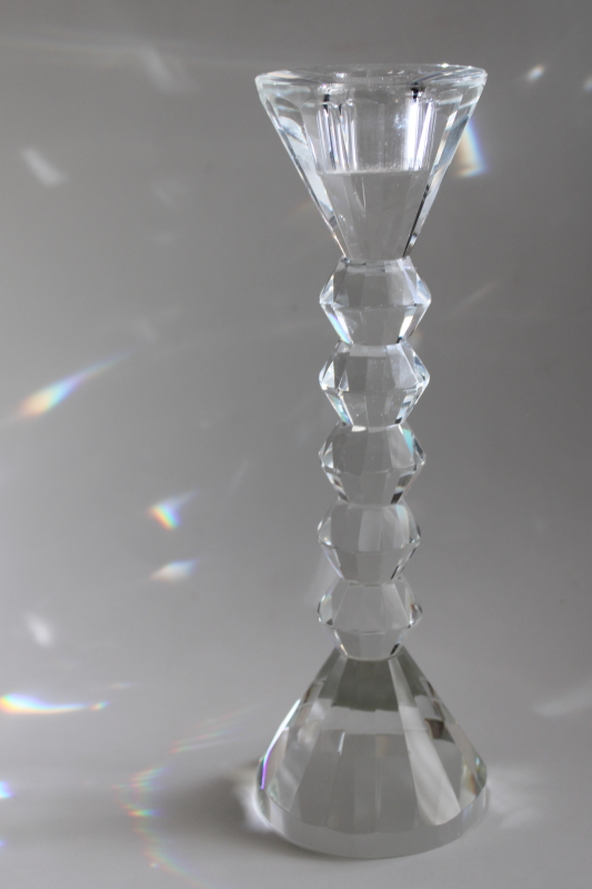 large single candlestick, prismatic glass faceted crystal candle holder