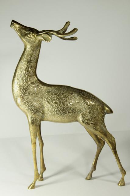 Vintage Solid Brass Deer Figurines, Reindeer Statues, Doe, Buck