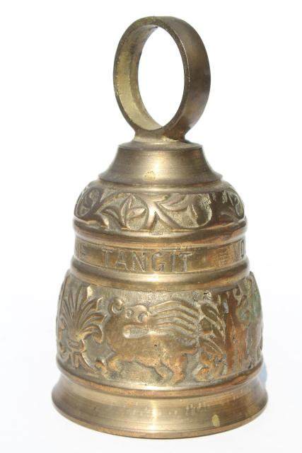 large solid brass door bell or garden chime, qui me tangit vocem meam audit
