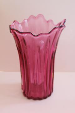 large swung glass vase, vintage hand blown art glass, pink cranberry glass