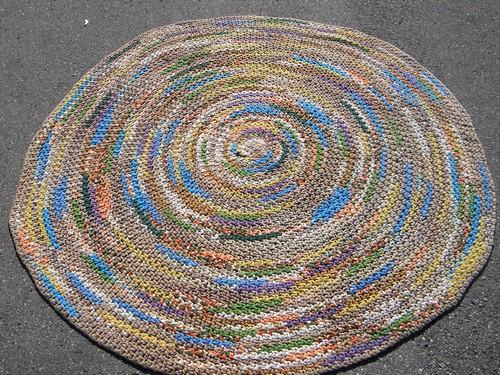 large vintage crochet rag rug, soft thick cotton knit t-shirt fabric