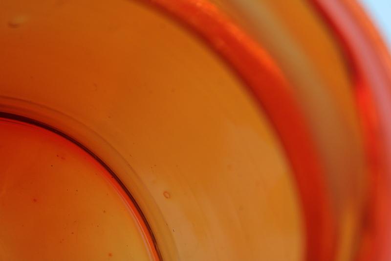 large vintage glass canister or apothecary jar, tangerine orange glass bottle w/ lid