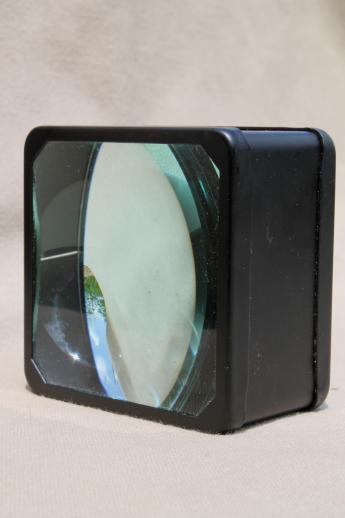 large vintage magnifying glass for workbench or desk,  convex magnifying lenses in steel frame