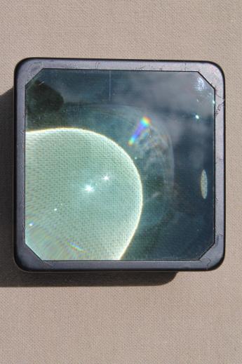large vintage magnifying glass for workbench or desk,  convex magnifying lenses in steel frame