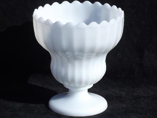 large vintage milk glass urn vase, fluted rib shape in translucent white