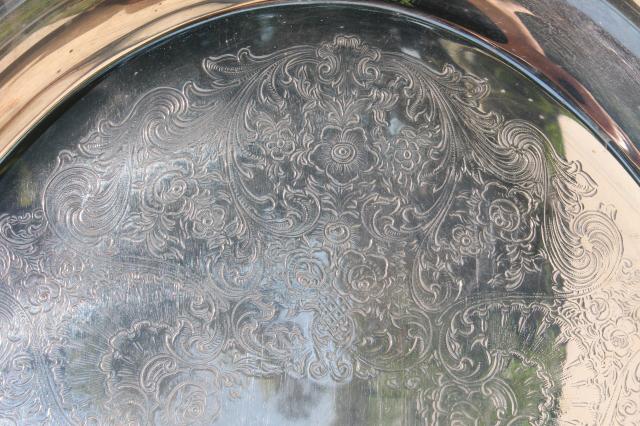 large vintage silver plate tray, oval shape serving tray or hall table tray w/ handles 