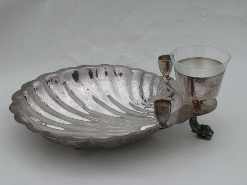 large vintage silver shell centerpiece bowl for candles and flowers