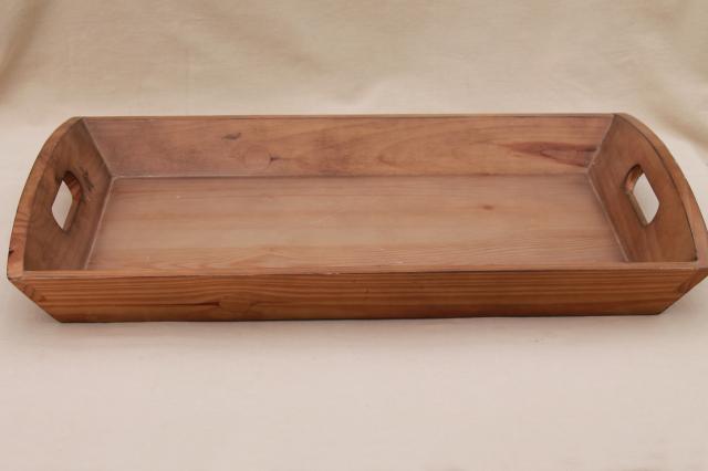 large wood serving tray w/ sturdy handles, vintage country pine wooden tray