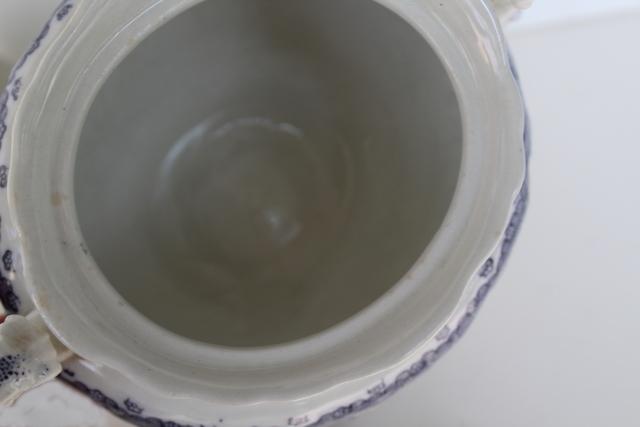 lavender purple antique English transferware china biscuit jar or sugar bowl