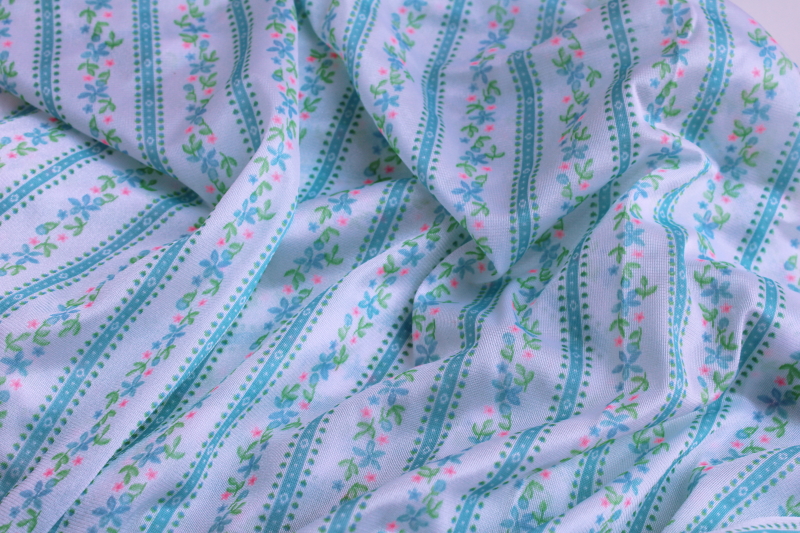 light soft poly tricot fabric, granny style floral stripe print retro 80s vintage