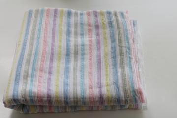 2.4 Yards 1980s Pastel Stripe Shirting Fabric Semi Sheer Blend Retro Vintage