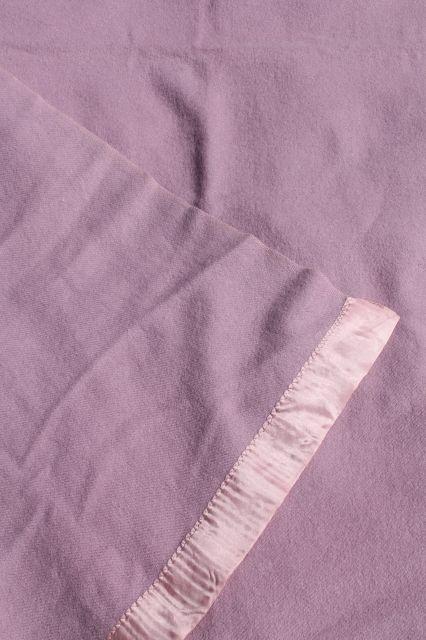 lilac lavender purple wool blanket, 1950s vintage warm wooly bed blanket 