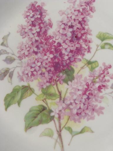 lilacs floral antique vintage china plate or serving tray w/ handles