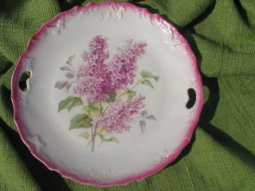 lilacs floral antique vintage china plate or serving tray w/ handles
