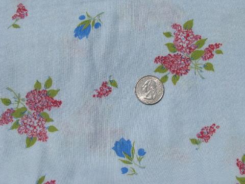 lilacs & flowers, floral on sky blue, vintage print cotton flannel fabric