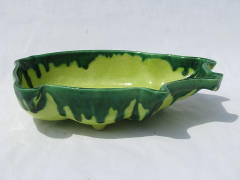lime green drip vintage California pottery pig shape bowls, relish dishes