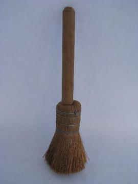 little whisk brush, old corn broom w/ wood handle, vintage kitchenware