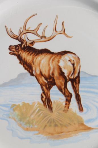 lone stag elk antique china plate, early 1900s vintage Illinois china