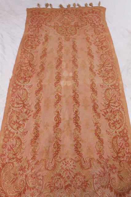 long antique brocade woven cotton runner, drape or lounge cover w/ tassels, bohemian hammock!