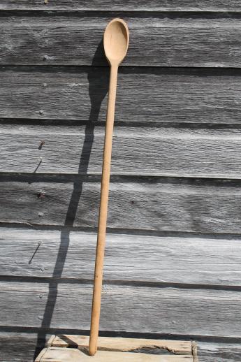 long handled wooden spoon for a huge kettle or soap making pot, primitive vintage wood spoon