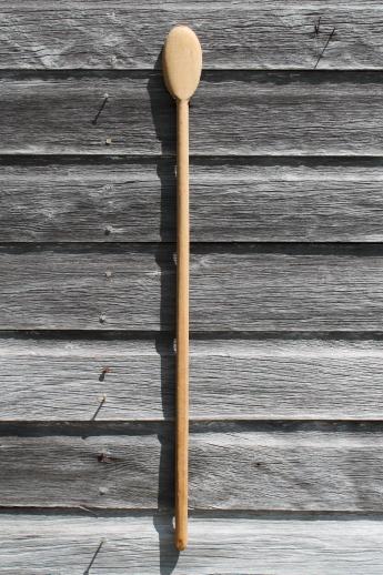 long handled wooden spoon for a huge kettle or soap making pot, primitive vintage wood spoon