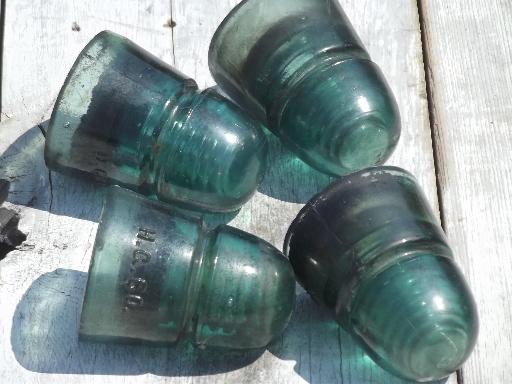 lot 1890s-early 1900s vintage aqua blue glass telegraph insulators