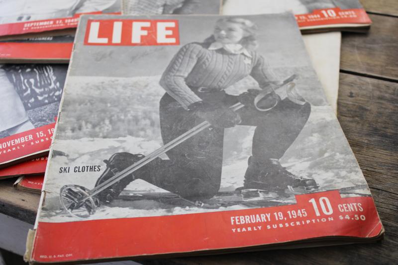 lot 1940s vintage Life magazines, complete old advertising, WWII photos & news