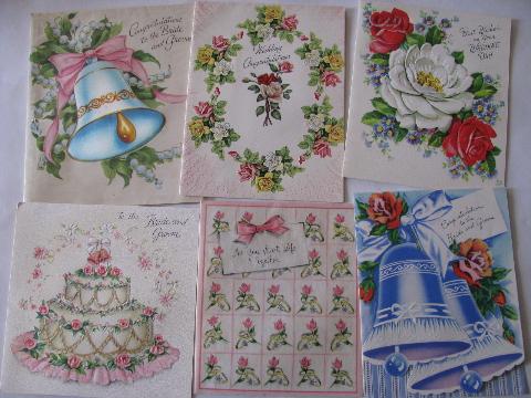 lot 1950s vintage greeting cards, wedding wishes for 1955 bride