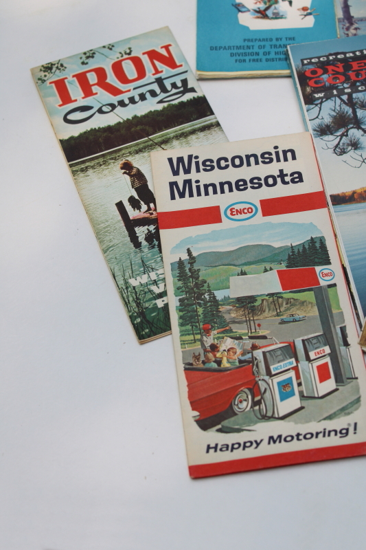 lot 1970s vintage Wisconsin travel brochures maps, north woods camping fishing vacation