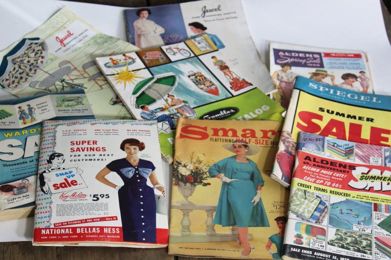 lot 50s vintage mail order catalogs, mid-century department store sale books, retro graphics!