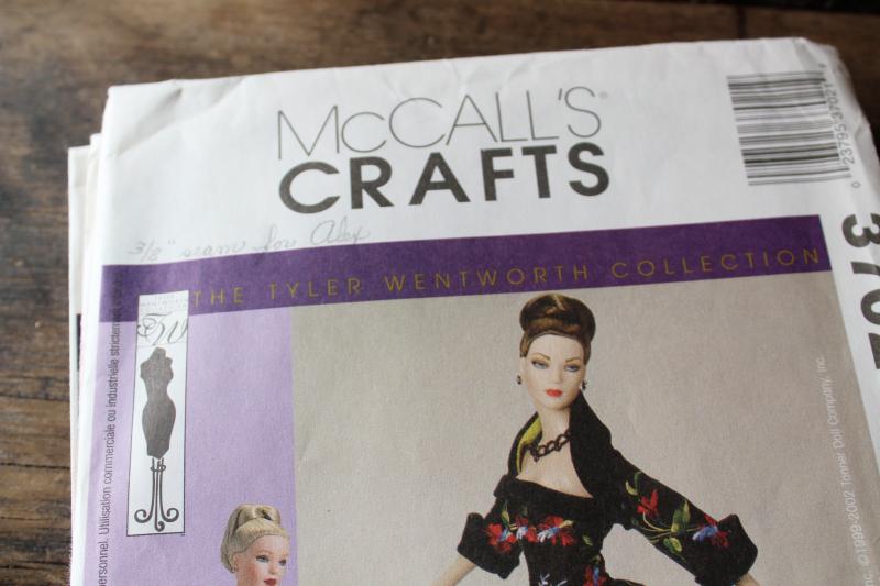 lot McCalls Craft sewing patterns, doll clothes for Tyler Wentworth 16 inch fashion doll